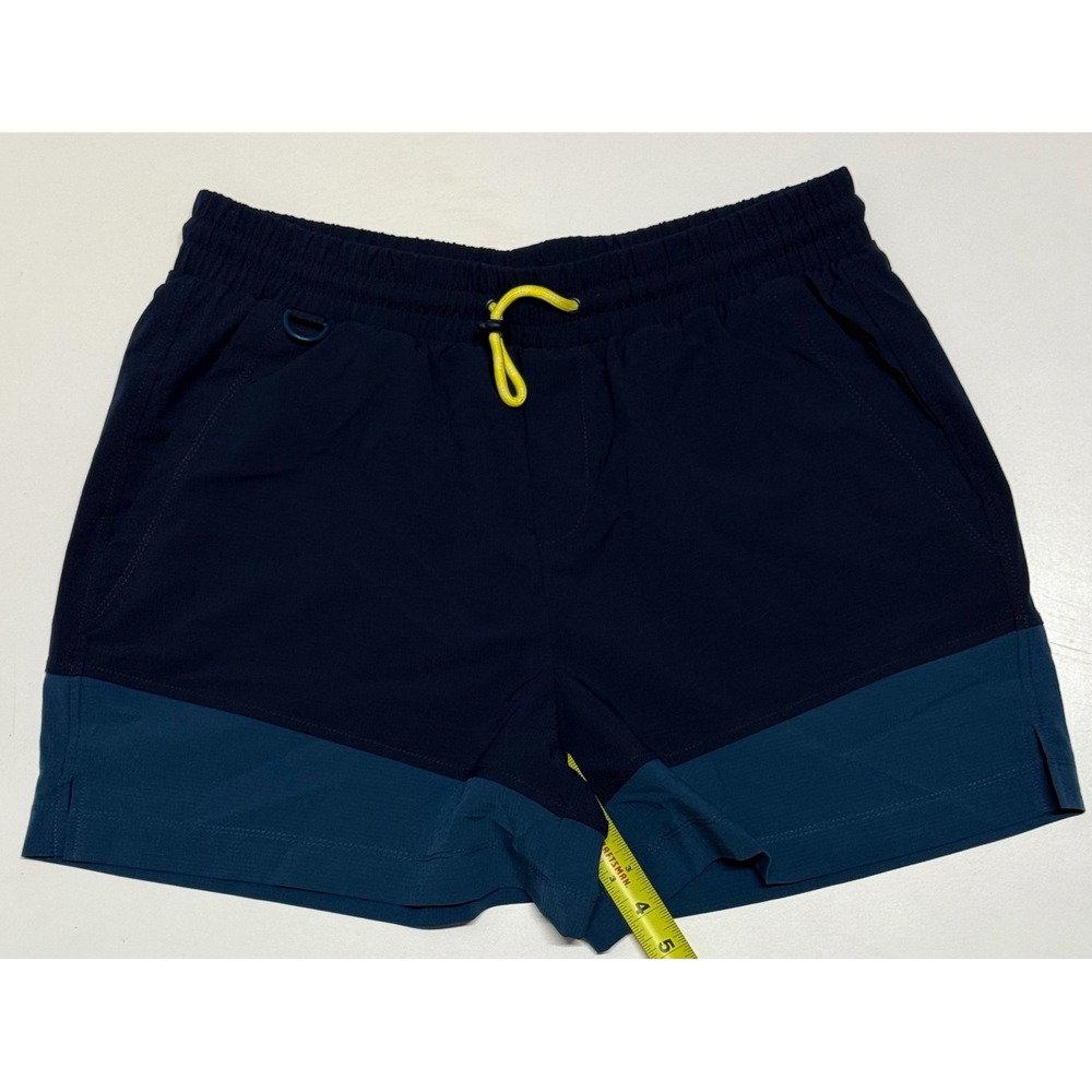 Te Verde Women's Navy Teal Colorblock Active Shorts Size L 4 Inseam NYC Design